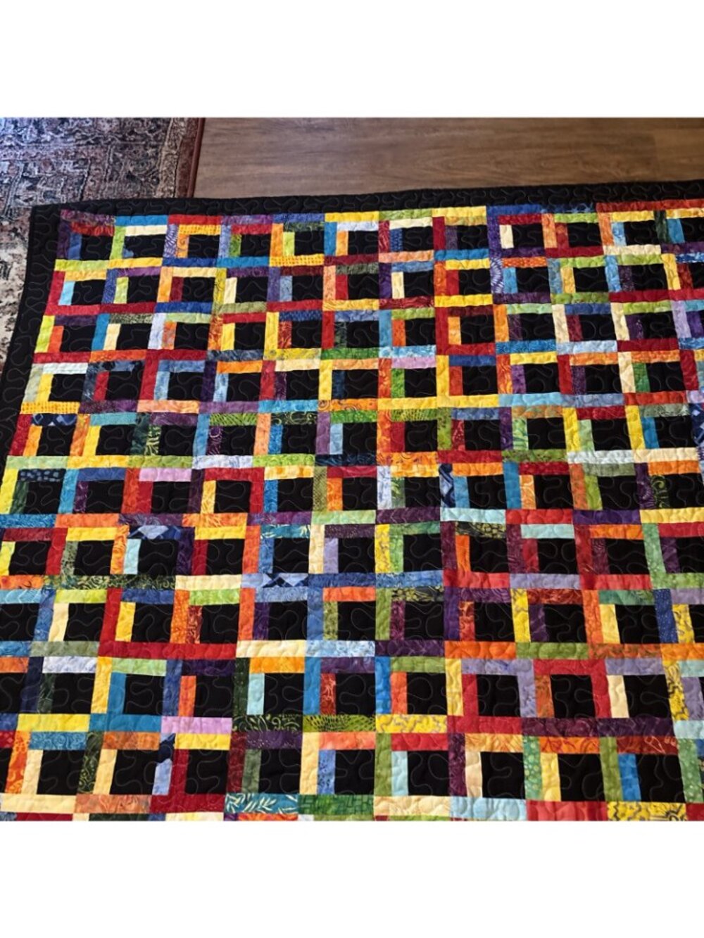 Modern Black & Multicolored Quilt Reversible Inspiring Messages  Size 67 X 67 - Picture 4 of 9